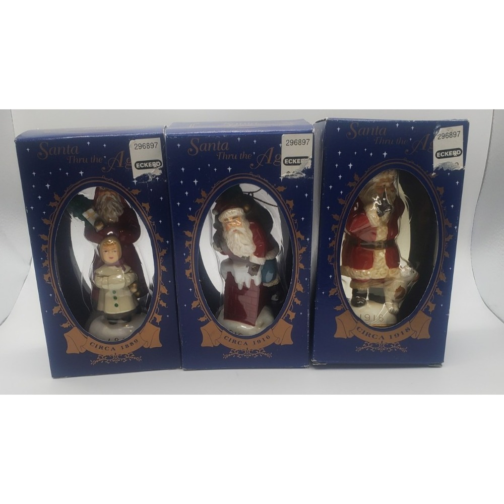 "Santa Thru The Ages" Circa 1863 Christmas Ornament Lot of 3